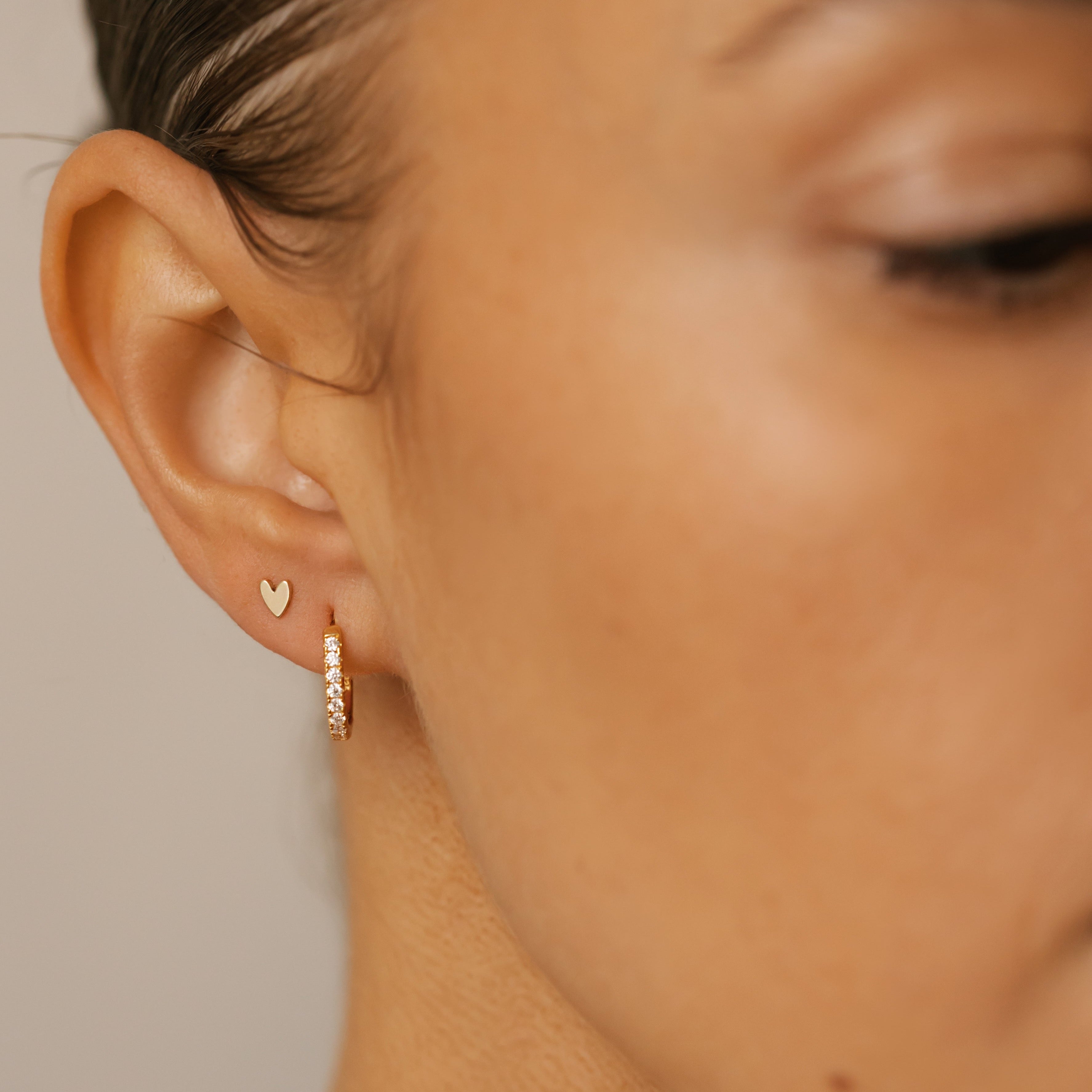 minimalist heart stud earrings with diamond hoop earrings
