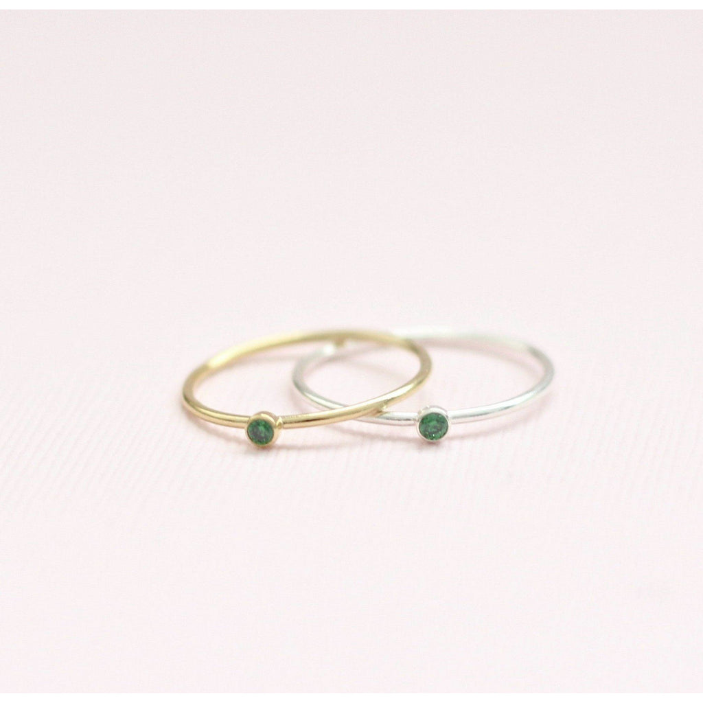 Handmade May Emerald birthstone rings made with sterling silver and gold filled. Handmade May birthstone ring sustainably made in Canada. 