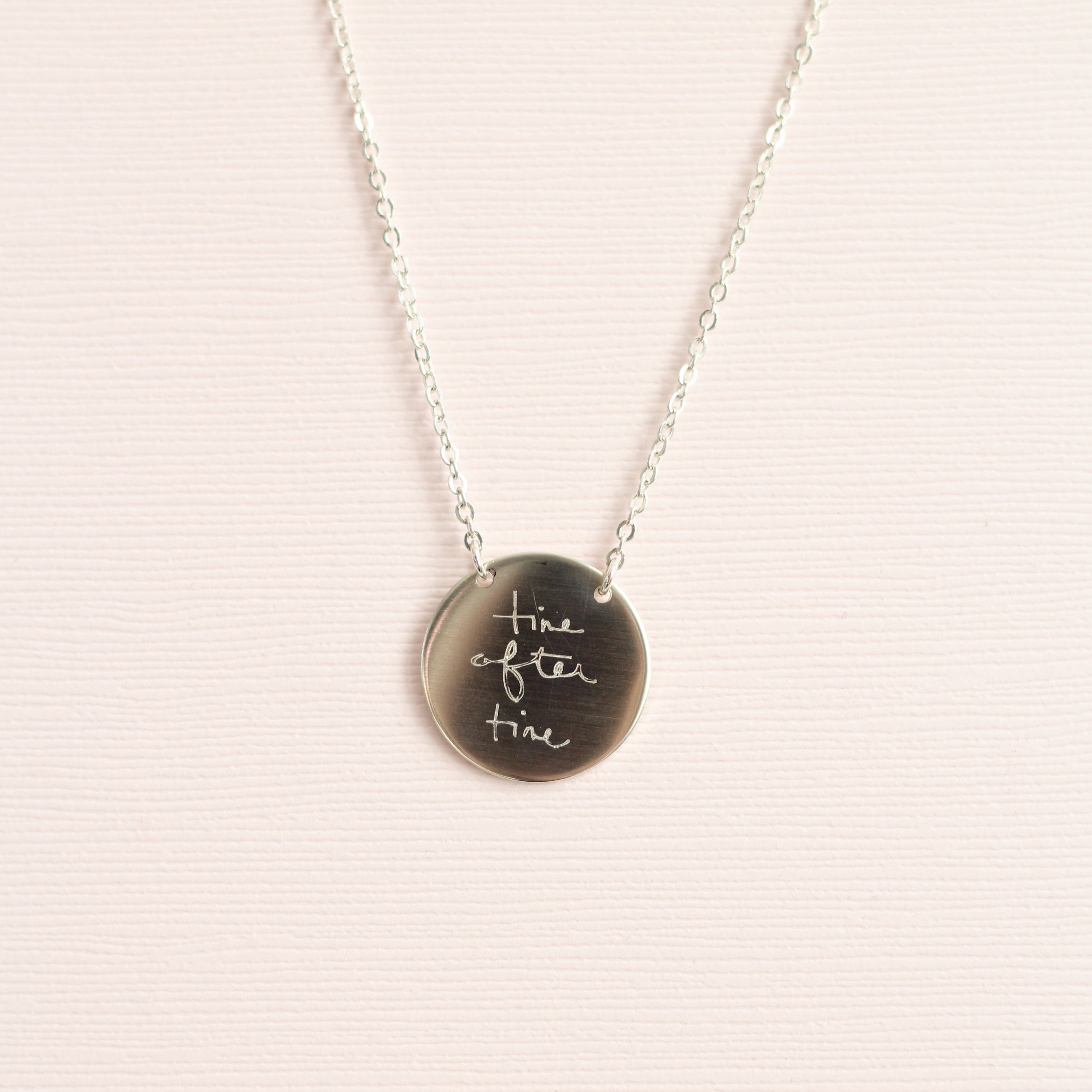 Sterling silver handmade willa coin necklace with custom handwriting 