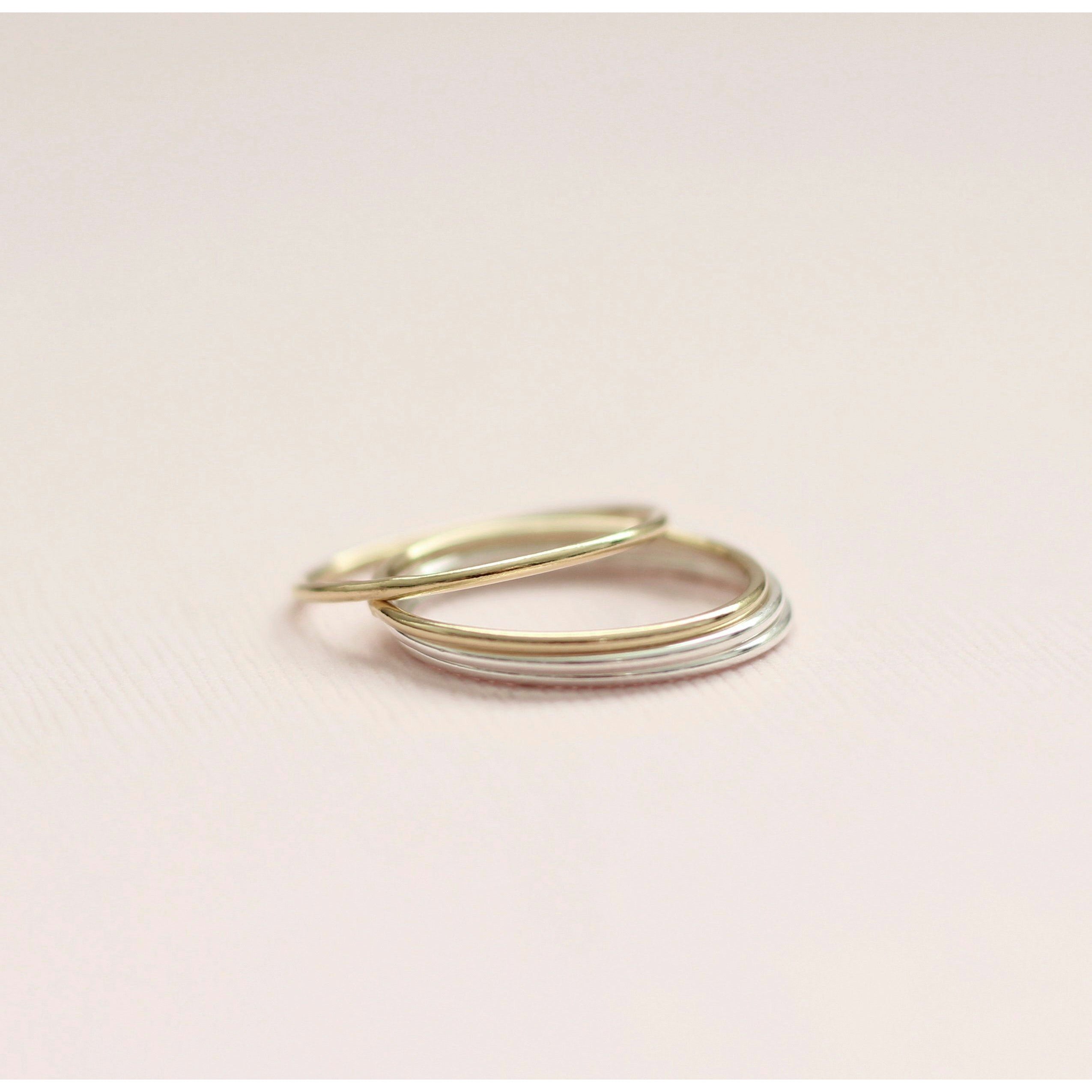 Gold and sterling silver plain stacking rings handmade in Canada