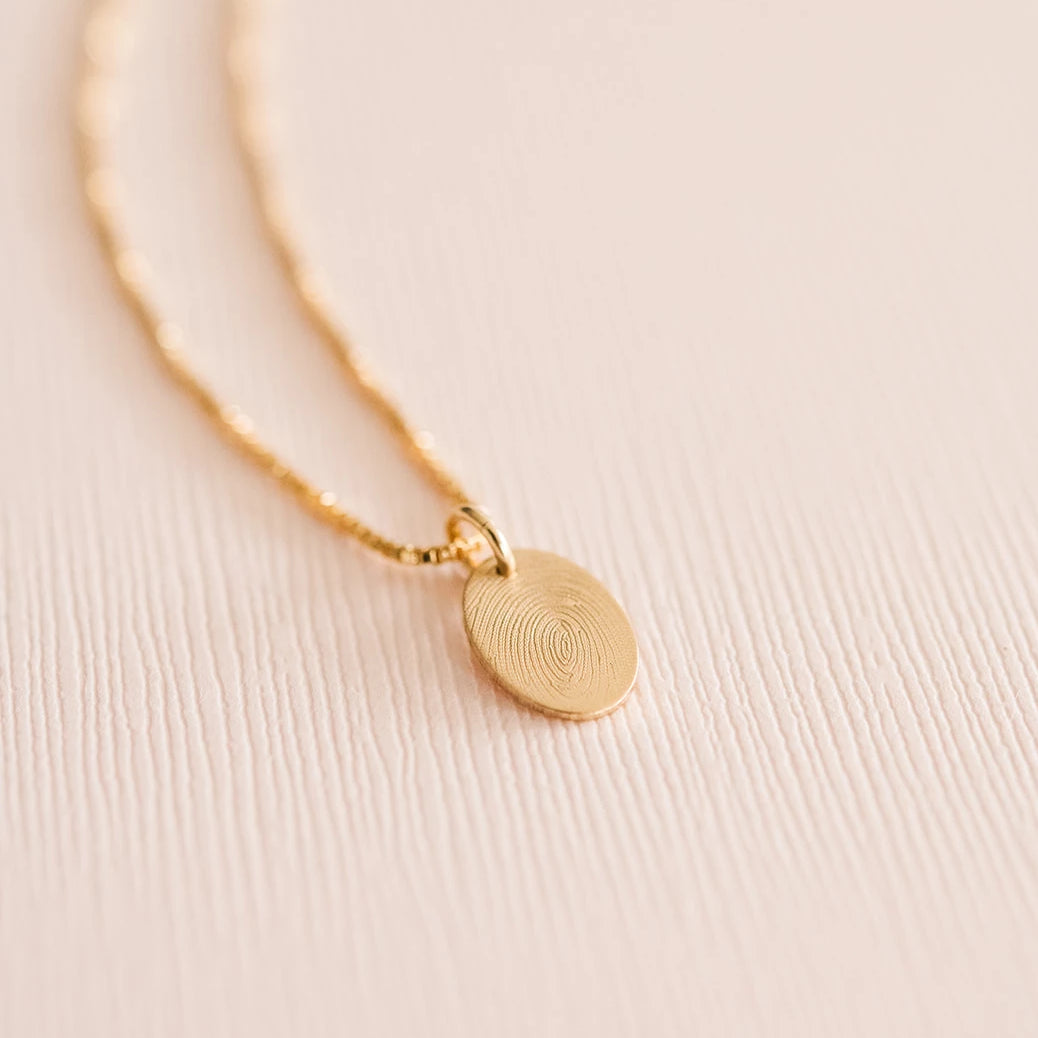 Gold handmade custom fingerprint oval necklace