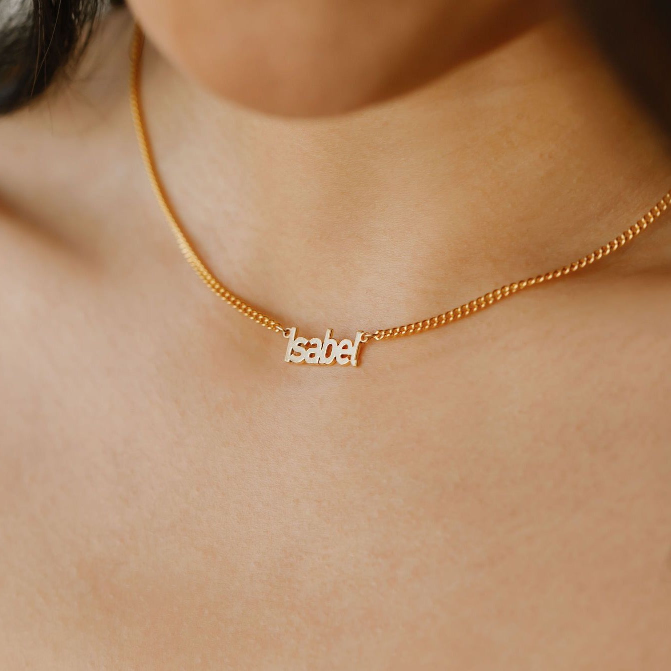 name necklace with double curb chain